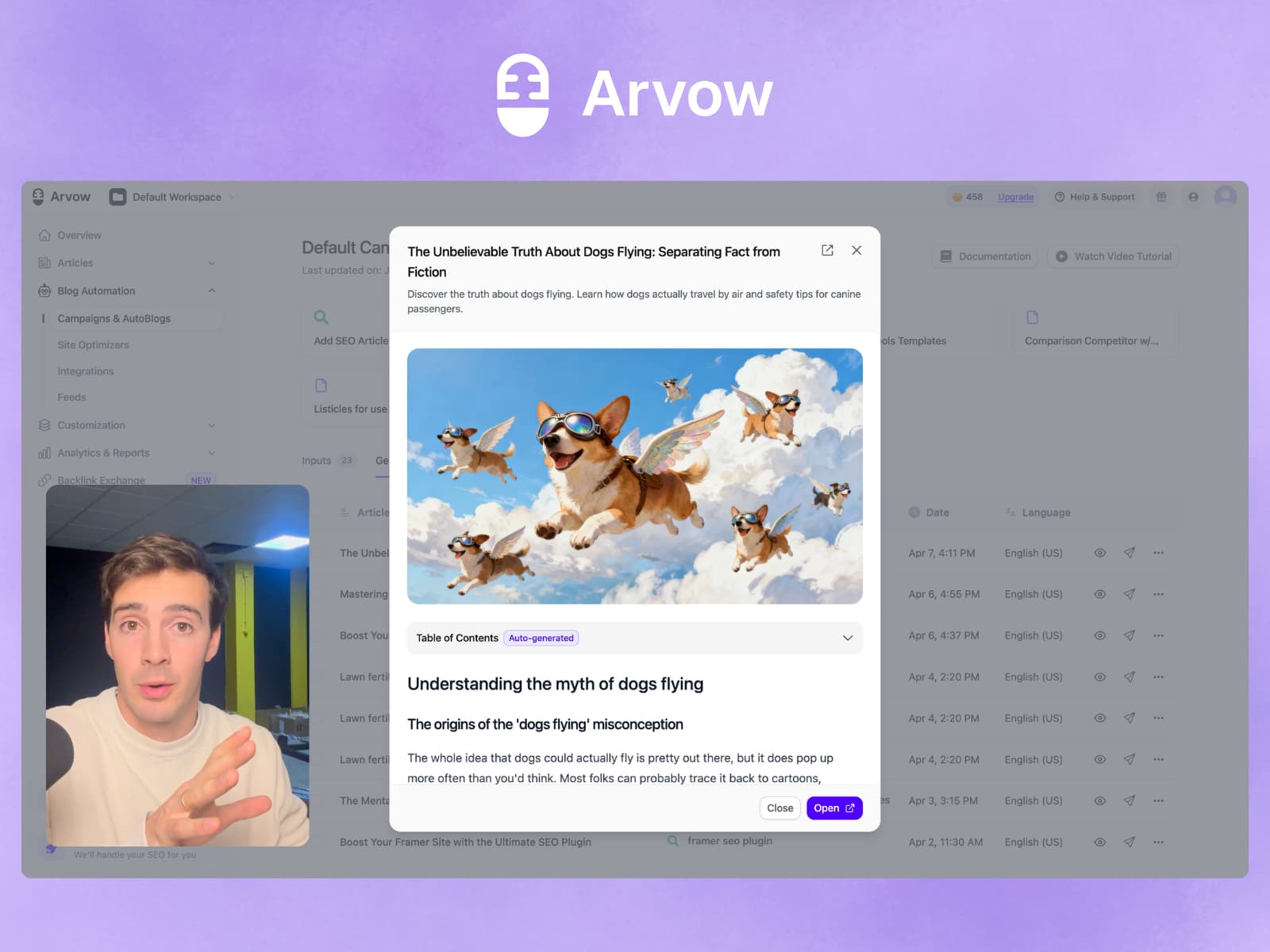 Arvow — AI SEO & Blog — AI SEO Writer & Site Optimizer