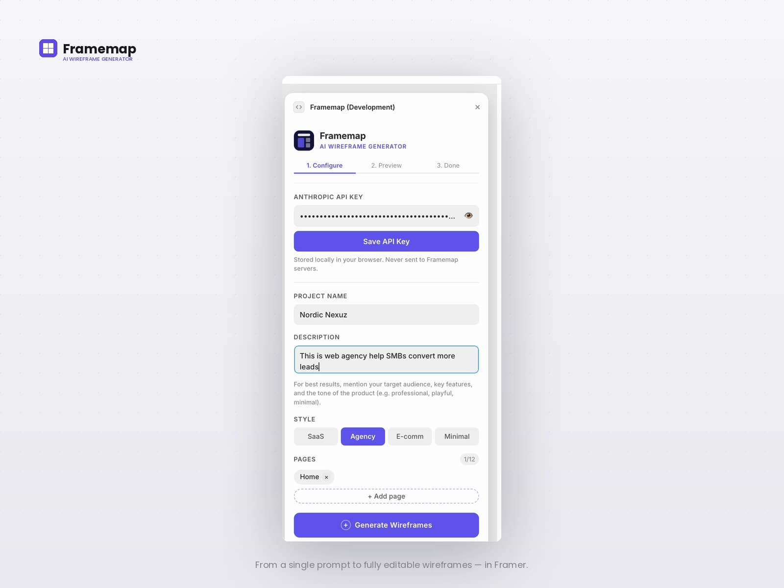 Framemap — Wireframes generated by Claude