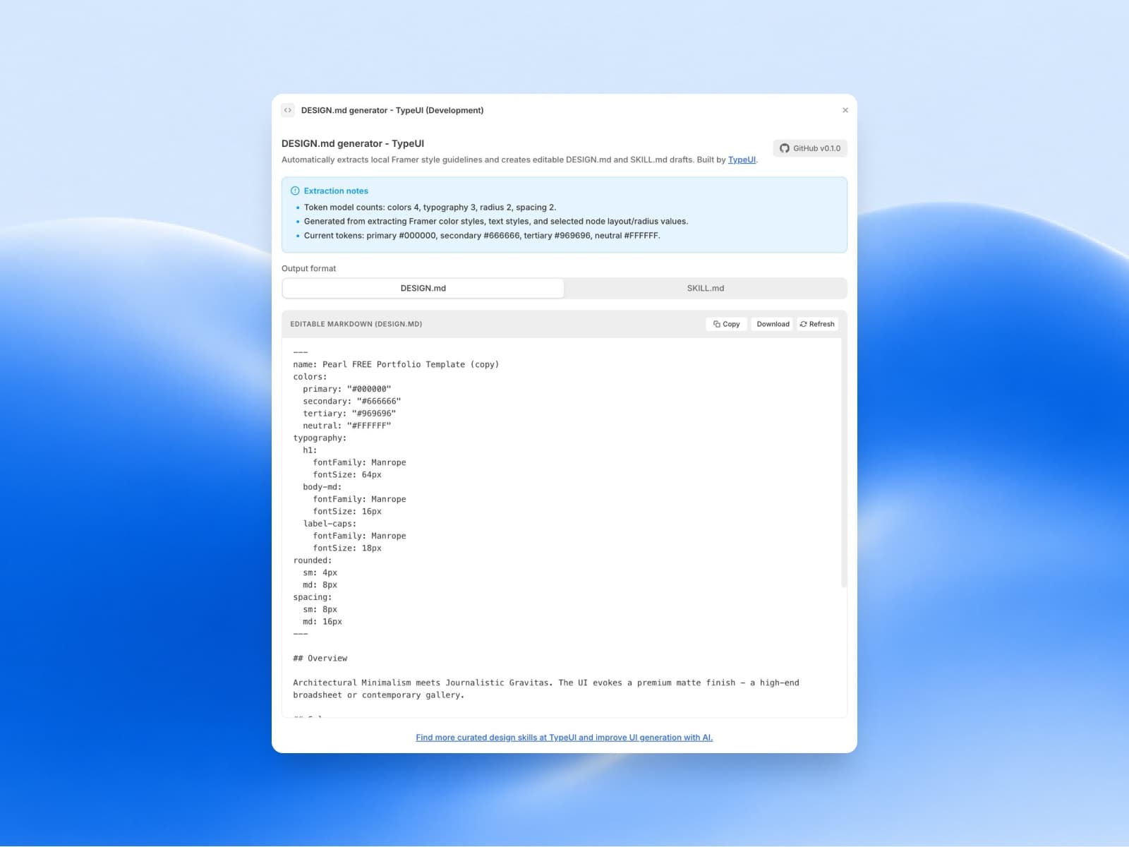 TypeUI — Generate DESIGN.md files