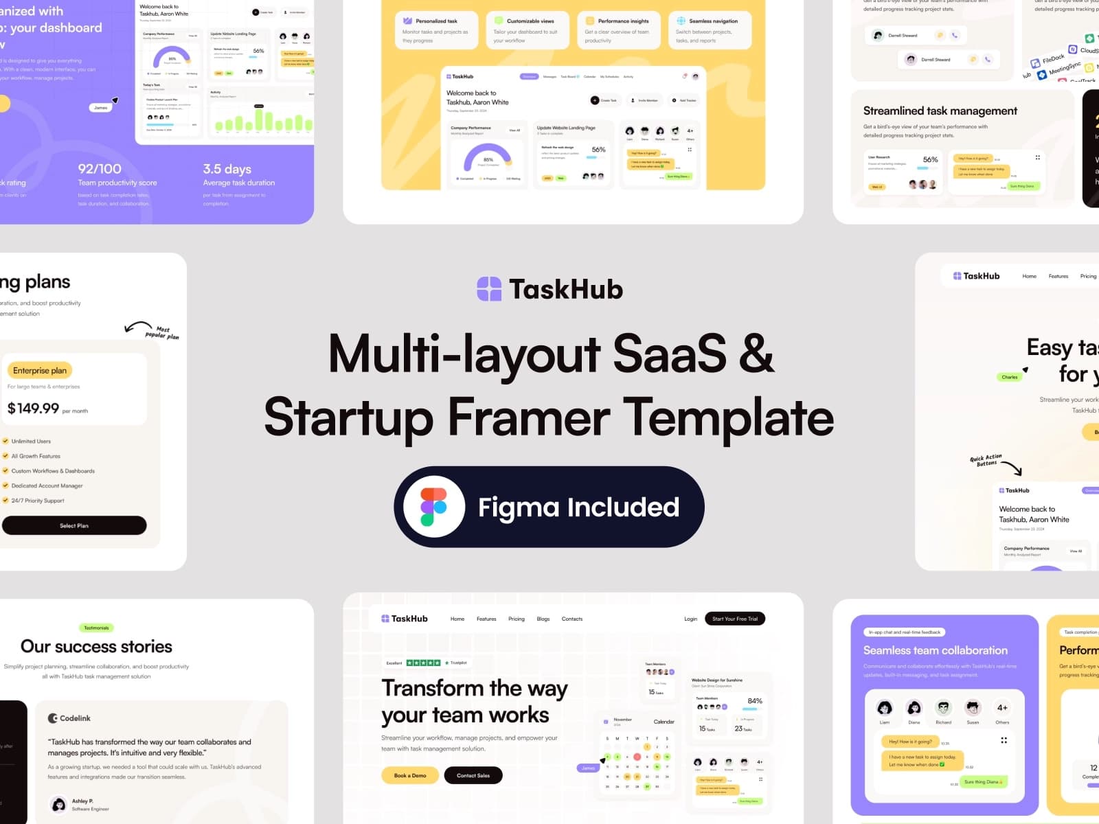 Taskhub - Multi-Layout SaaS & Startup Framer Template - Image 1